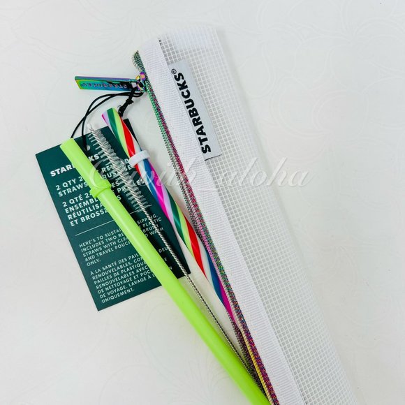 🌹SALE🌹NEW Starbucks 2 Reusable 24oz Straws & Brush SET - Picture 2 of 10
